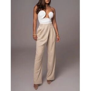 JLUXLABEL Beige Asymmetrical Draped Trousers